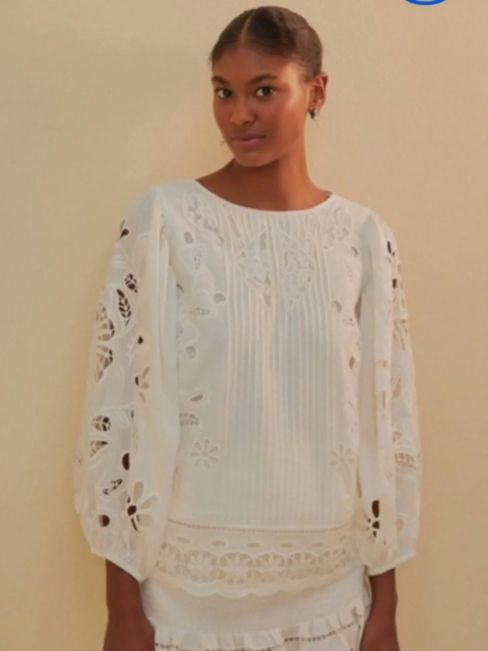 FARM Rio White Richelieu Short Sleeve Blouse